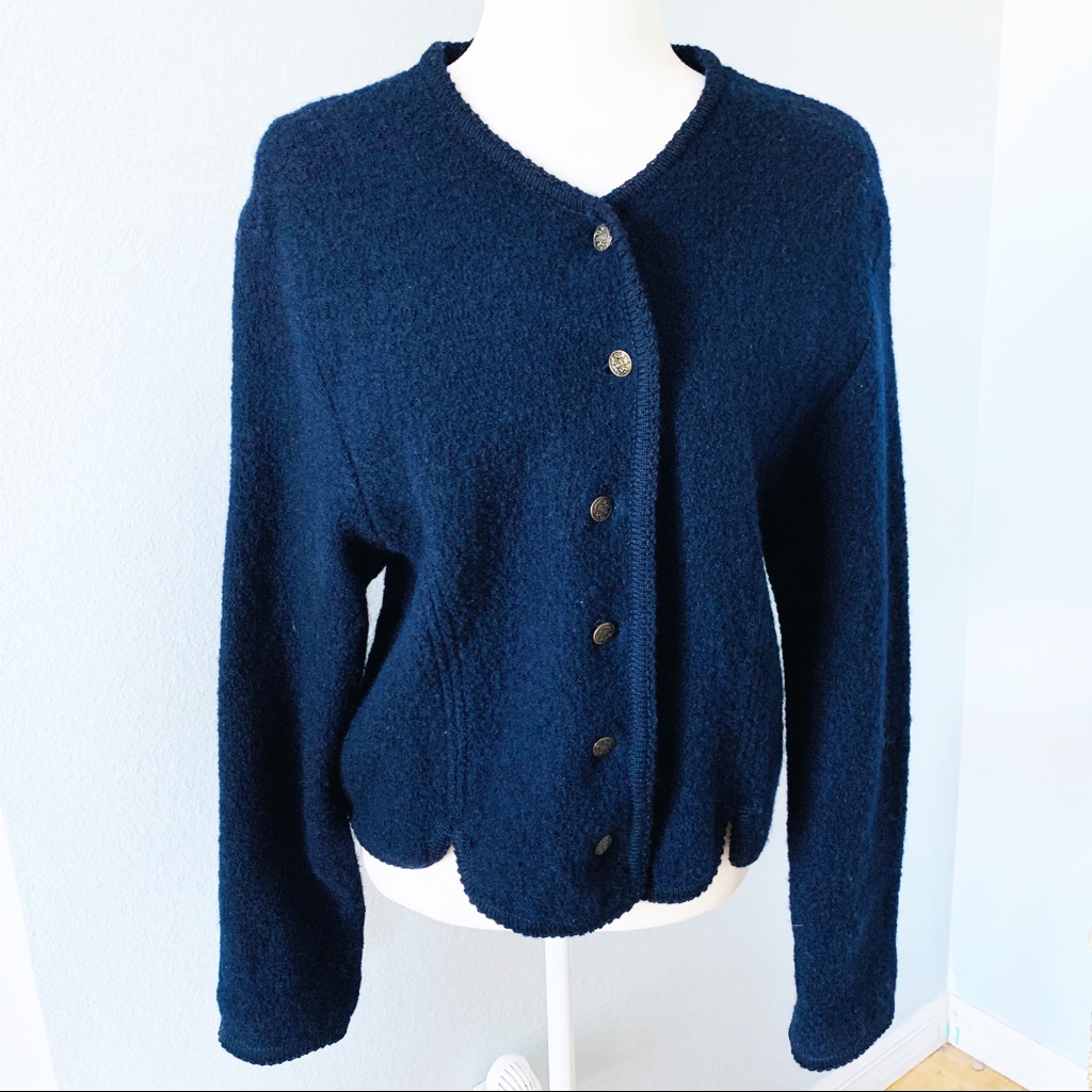Vintage Navy Blue Wool Structured Cardigan Sz Med